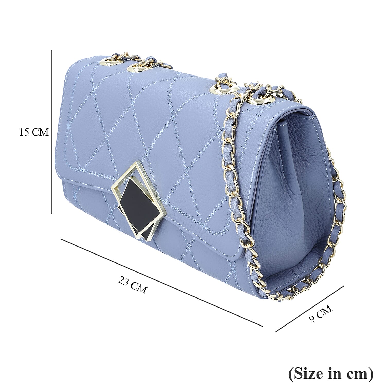 Sencillez 100% Genuine Leather Diamond Pattern Crossbody Bag with Shoulder Strap - Light blue 8897528 6