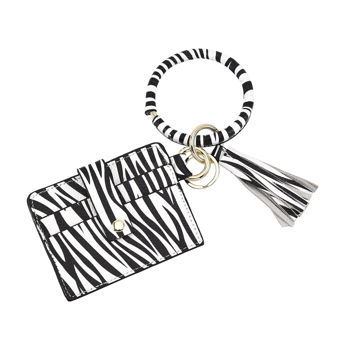 Sencillez 100% Genuine Leather Zebra Pattern Bangle Key Chain with RFID Card Holder and Tassel - Black and White 7017320 6