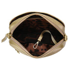 SENCILLEZ 100% Genuine Leather Snakeskin Pattern Crossbody Bag with Detachable Strap and Zipper Closure (Size 20x5x13cm) - Gold