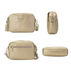 SENCILLEZ 100% Genuine Leather Snakeskin Pattern Crossbody Bag with Detachable Strap and Zipper Closure (Size 20x5x13cm) - Gold