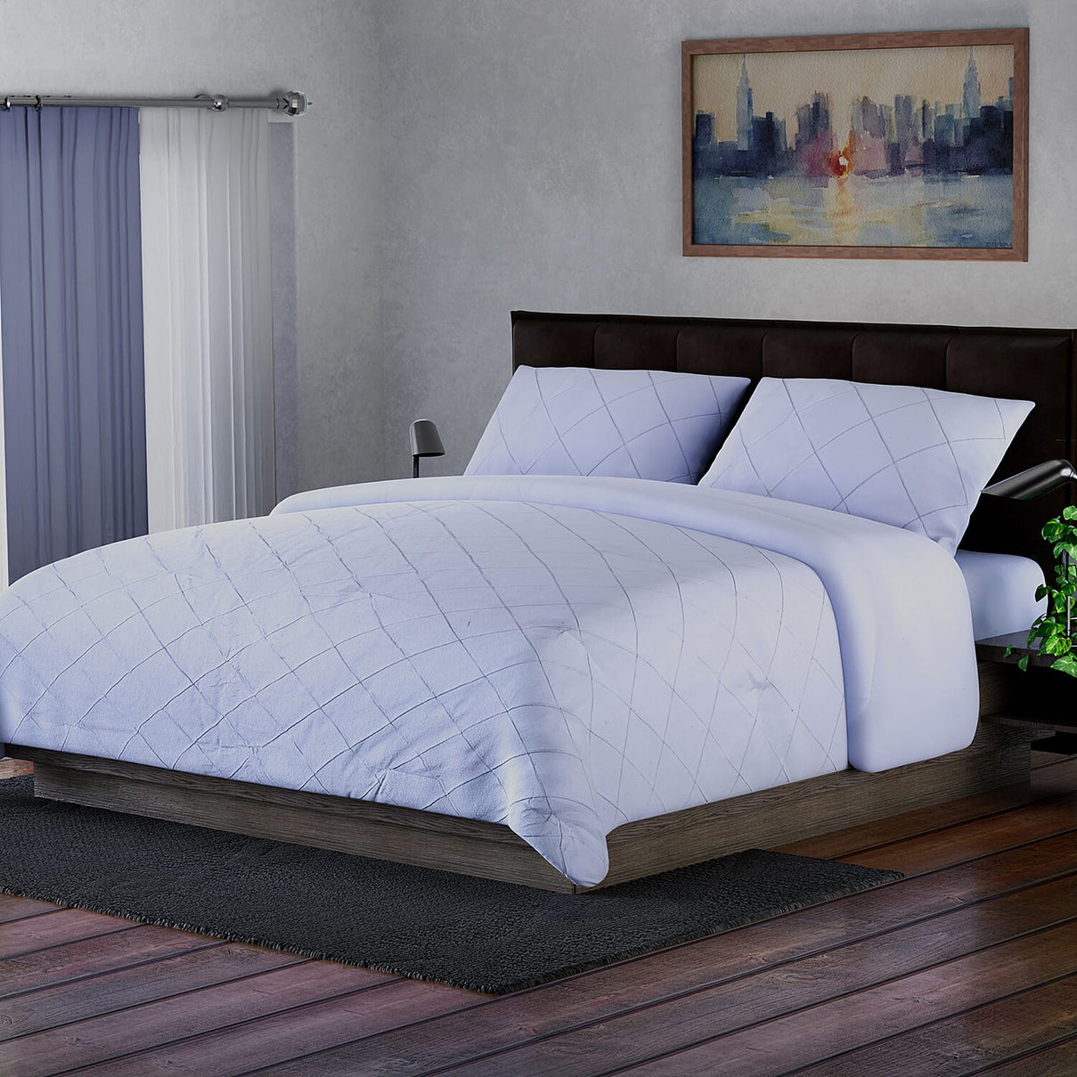 4 Piece Set Solid Microfibre 1 Flat Sheet,1 Fitted Sheet and 2 Pillowcases - White 3844784 0