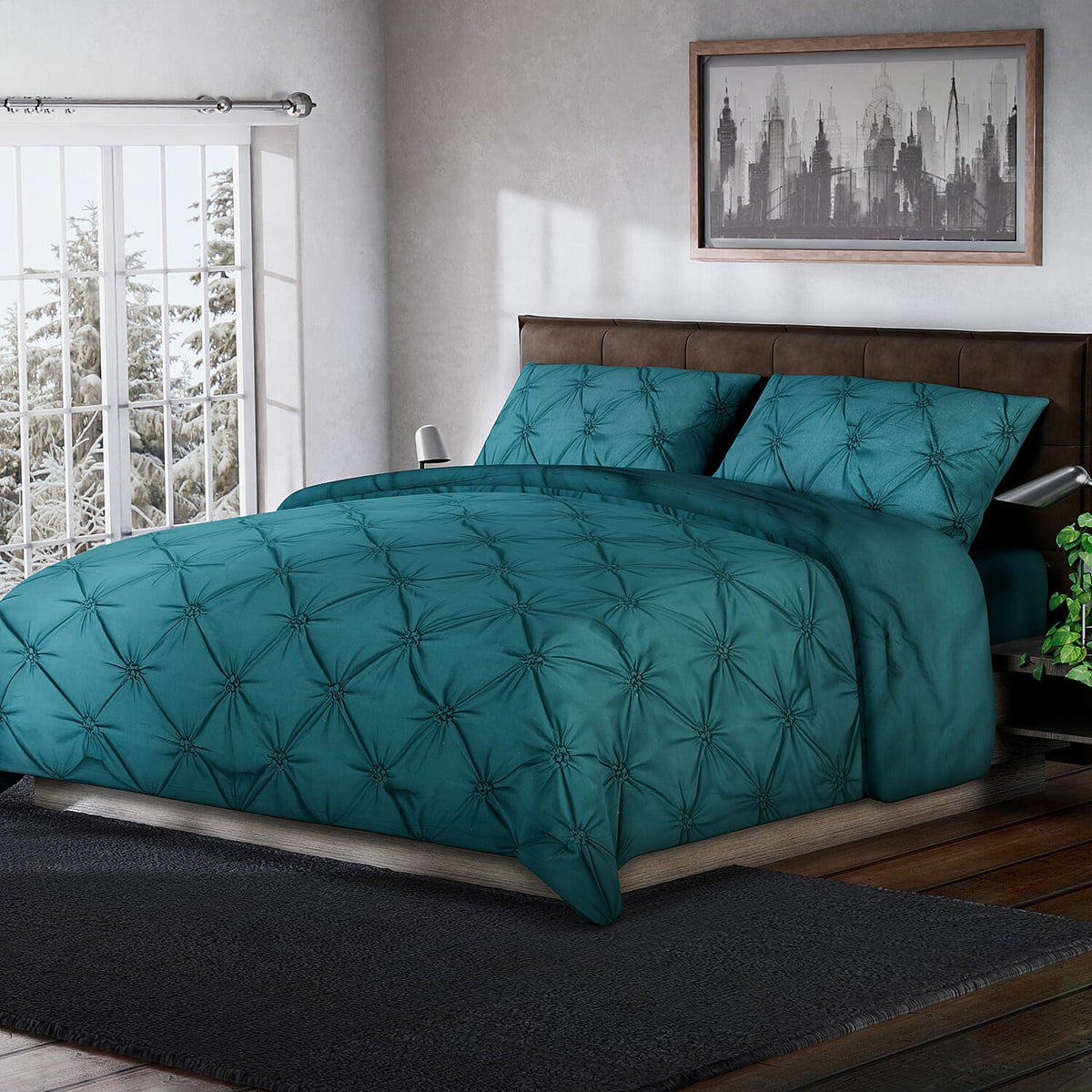 SERENITY NIGHT - 4 Piece Set Solid Microfibre 1 Flat Sheet,1 Fitted Sheet and 2 Pillowcases - Teal 3851252 0