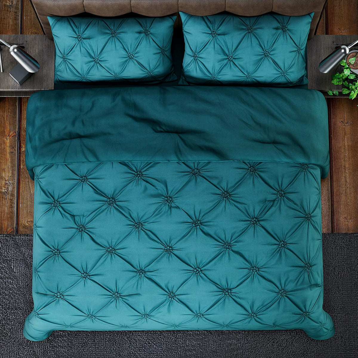 SERENITY NIGHT - 4 Piece Set Solid Microfibre 1 Flat Sheet,1 Fitted Sheet and 2 Pillowcases - Teal 3851252 3