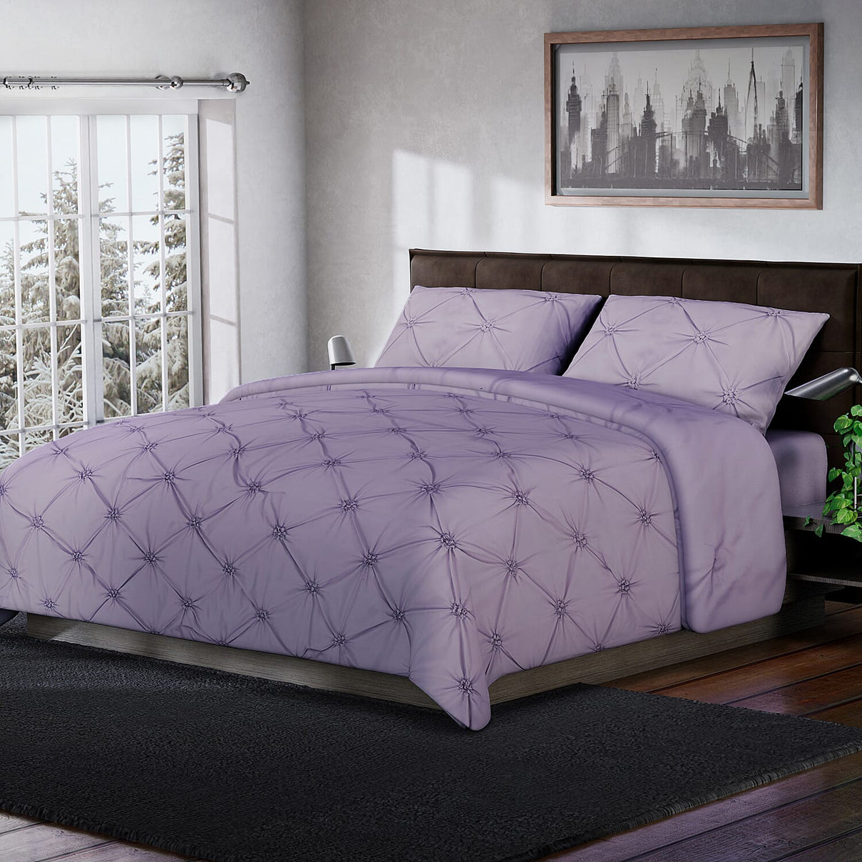 4 Piece Set Solid Microfibre 1 Flat Sheet, 1 Fitted Sheet and 2 Pillowcases - Lavender 3851234 0
