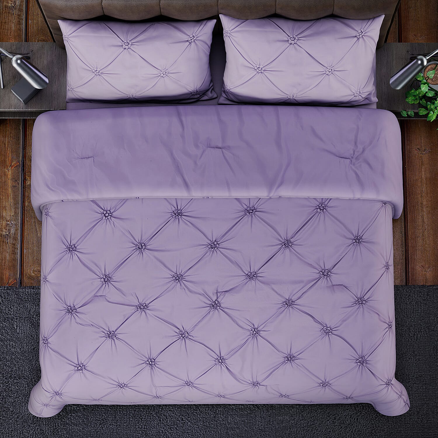 4 Piece Set Solid Microfibre 1 Flat Sheet, 1 Fitted Sheet and 2 Pillowcases - Lavender 3851234 3