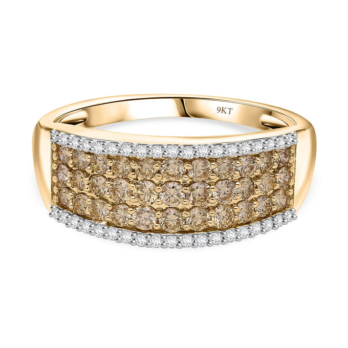 SGL Certified 9K Yellow Gold Vivid Natural Yellow Diamond (SI-I1) &amp; White Diamond Ring 1.00 Ct. 8170756 1