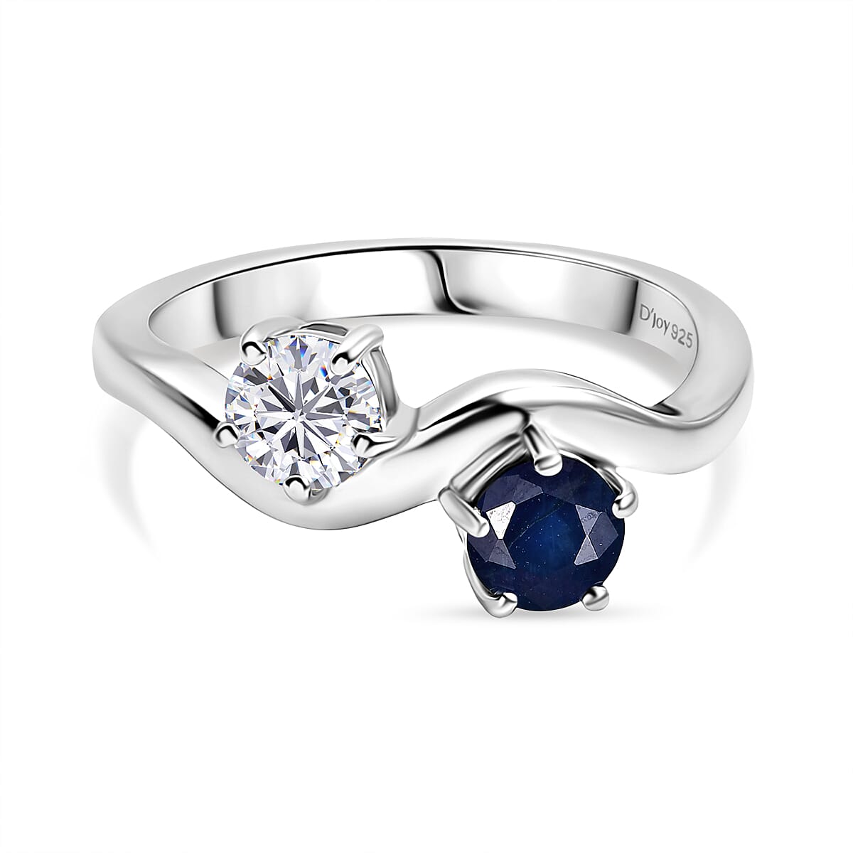 SPECIAL ORDER White Sapphire &amp; Blue Sapphire Ring in Rhodium Overlay Sterling Silver 1.45 Ct. 8242814 0