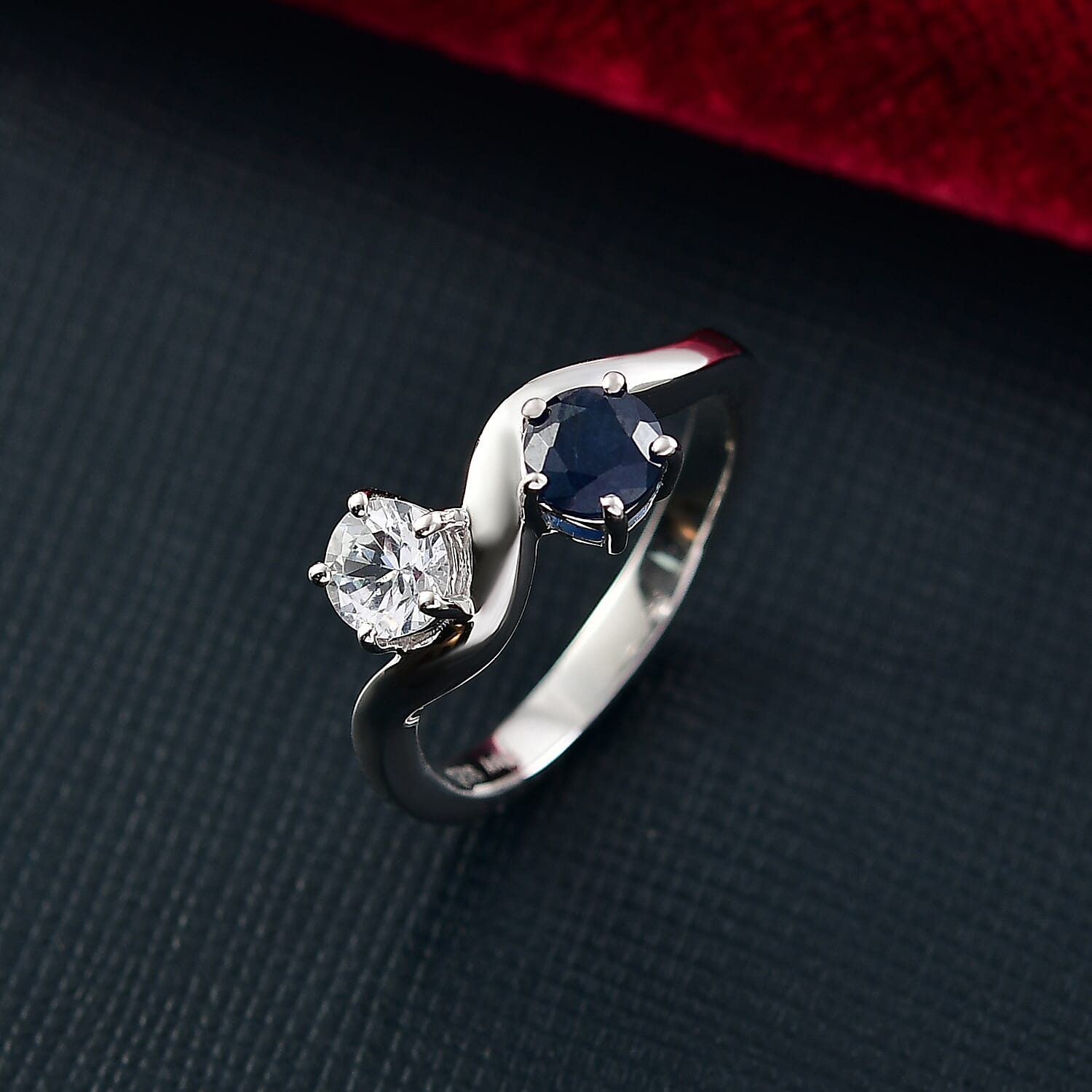 SPECIAL ORDER White Sapphire &amp; Blue Sapphire Ring in Rhodium Overlay Sterling Silver 1.45 Ct. 8242814 1