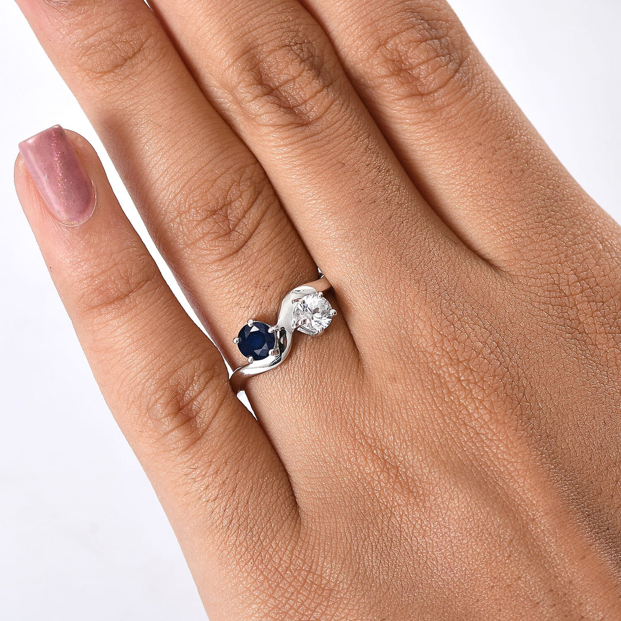 SPECIAL ORDER White Sapphire &amp; Blue Sapphire Ring in Rhodium Overlay Sterling Silver 1.45 Ct. 8242814 2