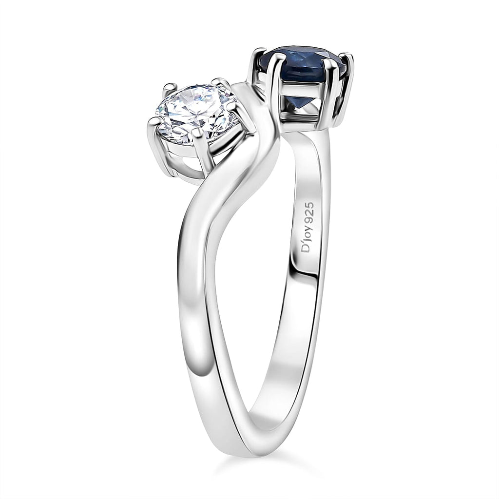 SPECIAL ORDER White Sapphire & Blue Sapphire Ring in Rhodium Overlay Sterling Silver 1.45 Ct.