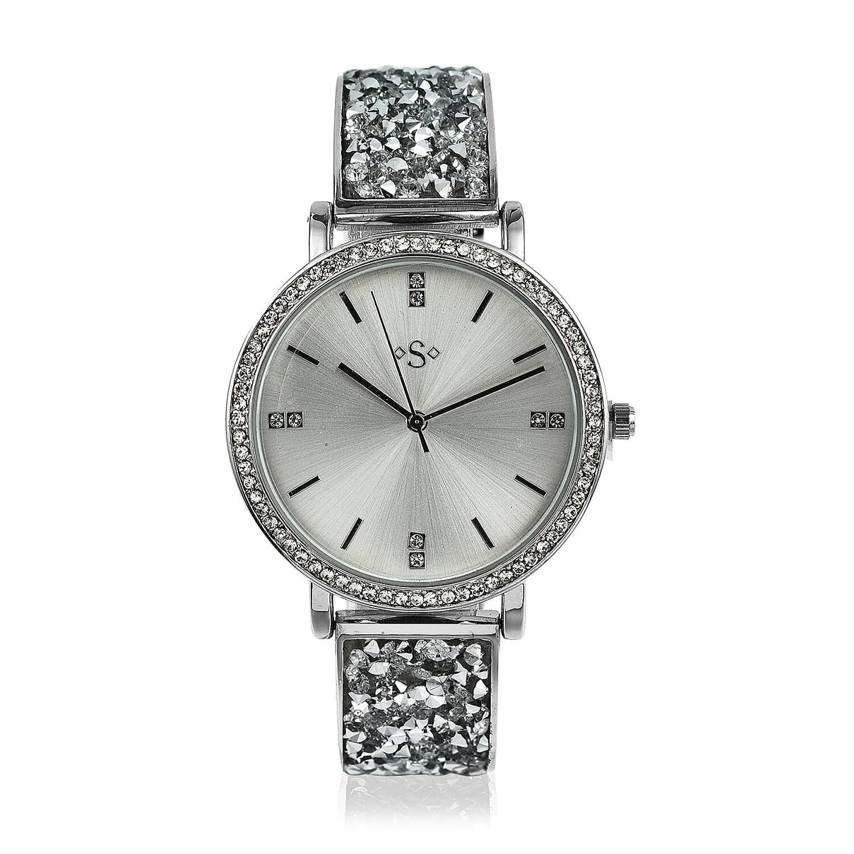 SPIRIT Ladies Rock Crystal Bangle Watch with Silver Sunray Dial 7574044 1