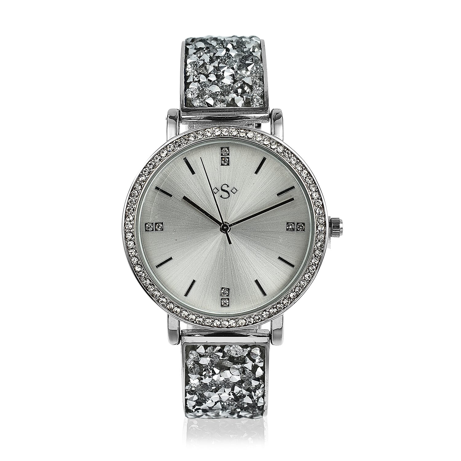 SPIRIT Ladies Rock Crystal Bangle Watch with Silver Sunray Dial 7574044 1
