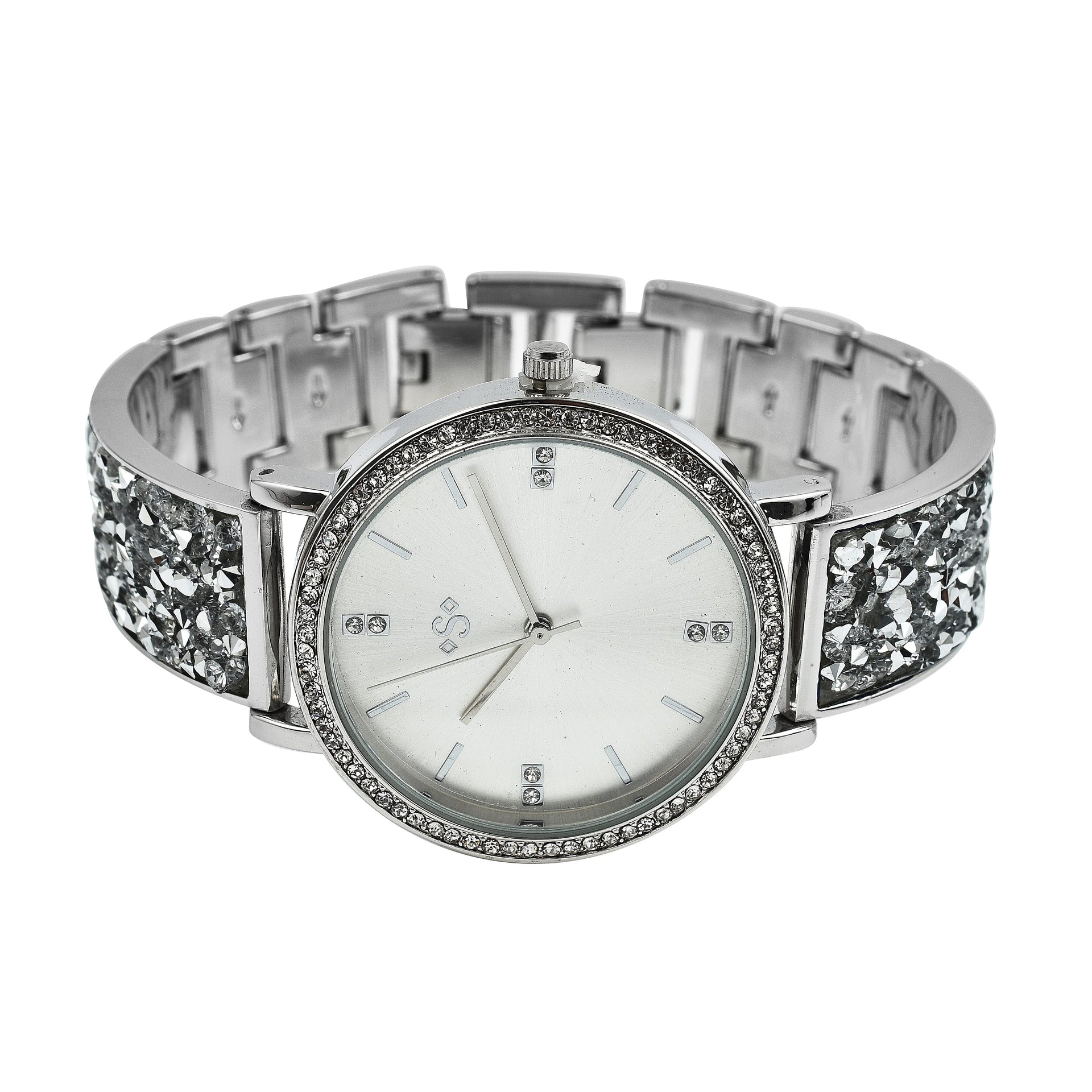 SPIRIT Ladies Rock Crystal Bangle Watch with Silver Sunray Dial 7574044 2