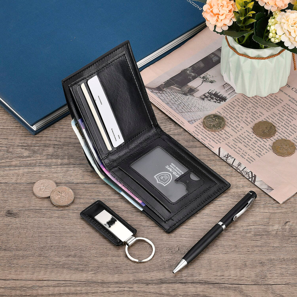 3 Piece Set of Gift Boxes For Men (Ballpoint Pen - Keychain - Wallet) - Black 7617067 1