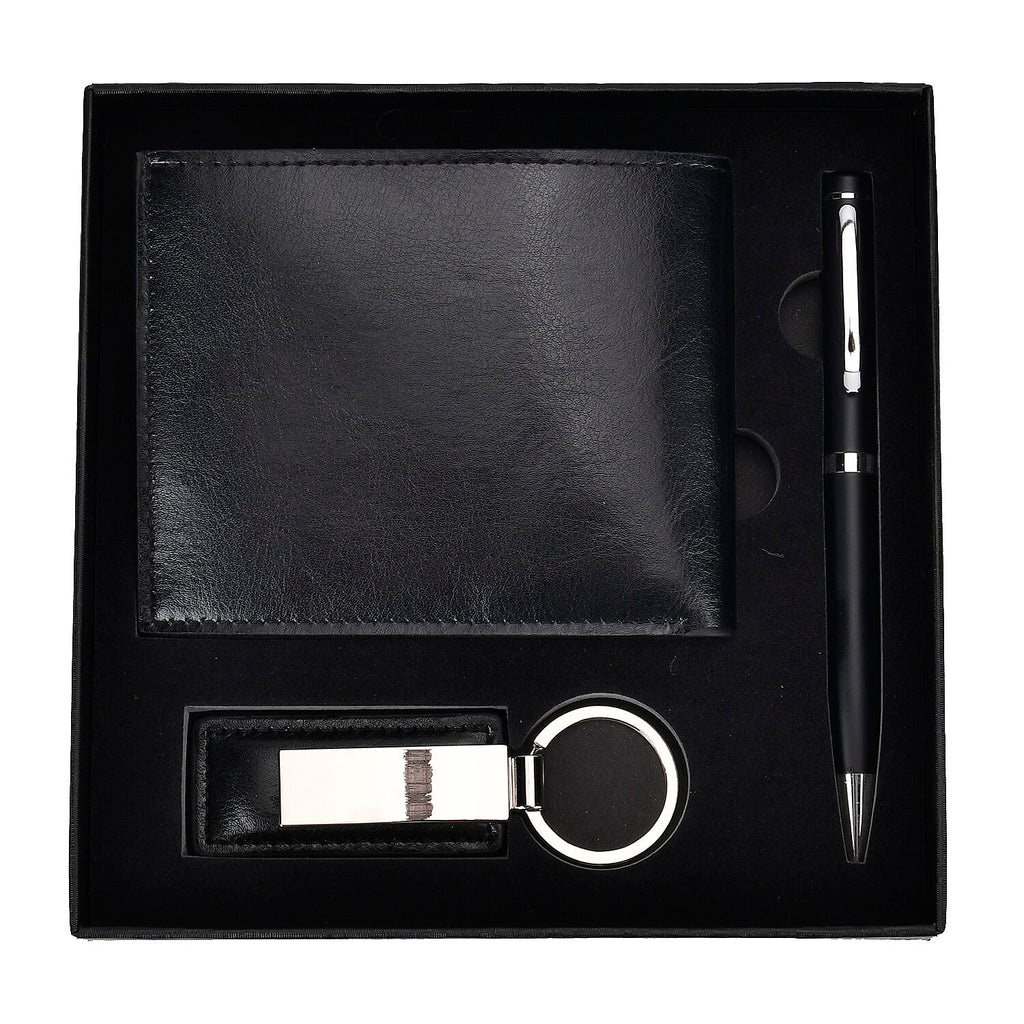 3 Piece Set of Gift Boxes For Men (Ballpoint Pen - Keychain - Wallet) - Black