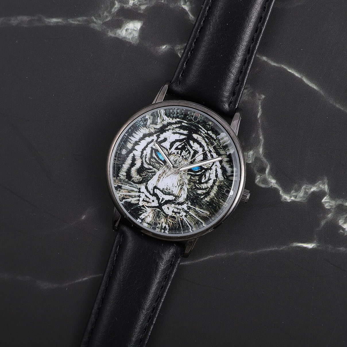 STRADA Japanese Movement 3D Tiger Head Dial Watch with Black Colour Strap 6712696 1