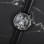 STRADA Japanese Movement 3D Tiger Head Dial Water Resistant Watch with Black Colour Strap