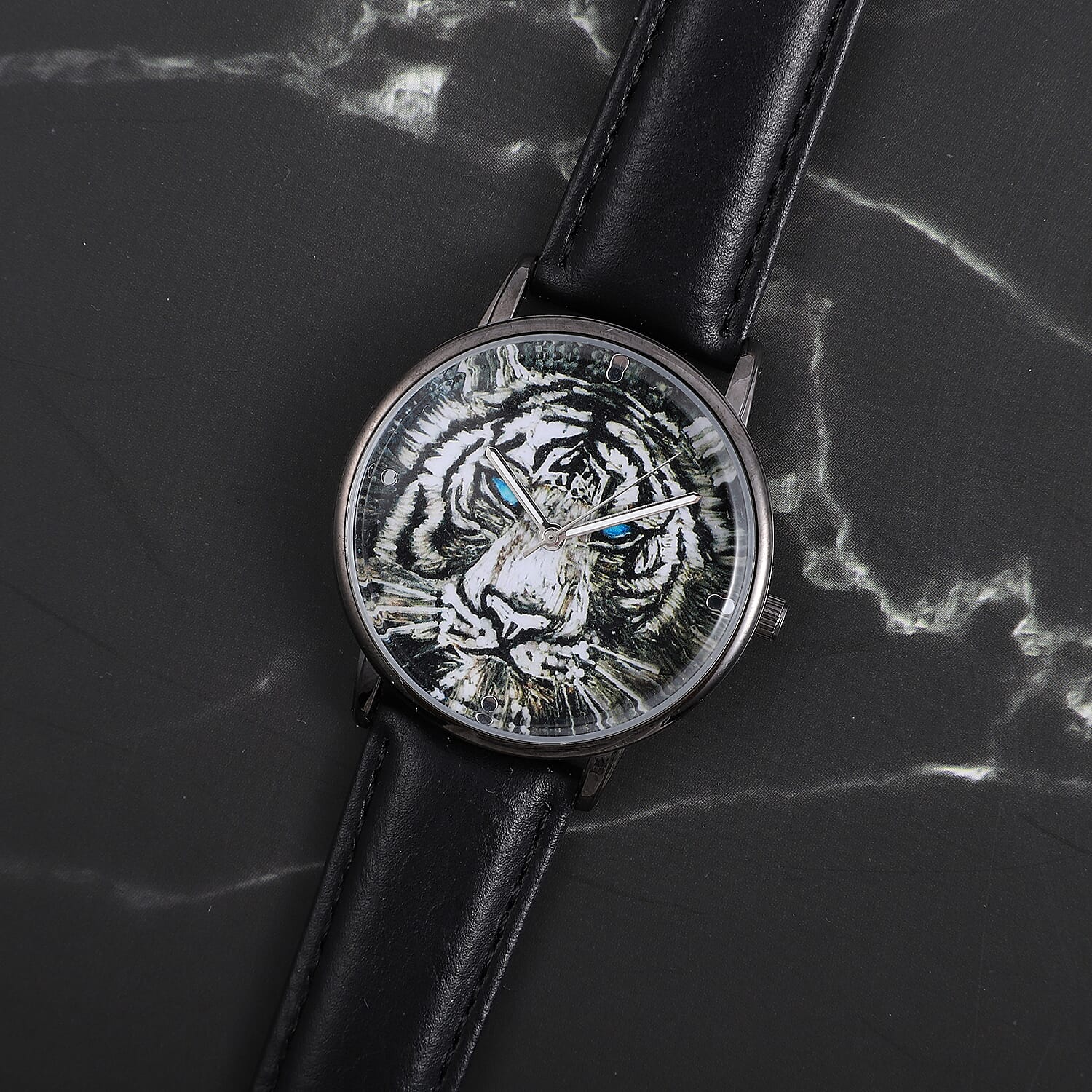 STRADA Japanese Movement 3D Tiger Head Dial Watch with Black Colour Strap 6712696 1