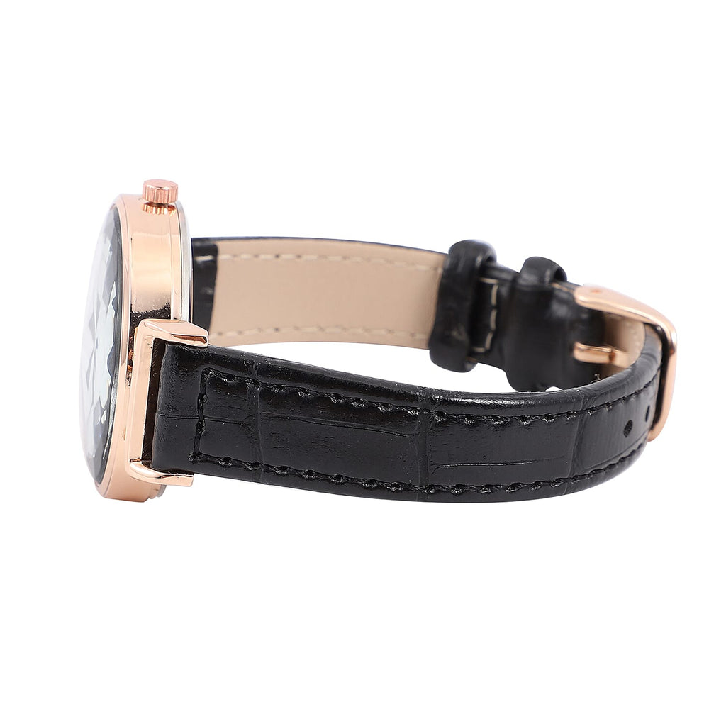 STRADA Japanese Movement Black Dial Water Resistant Watch with Black Colour Strap