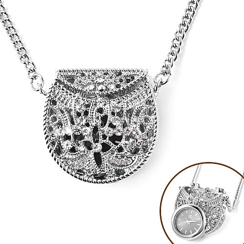 STRADA Japanese Movement Crystal Studded Hollow Bag Locket Watch