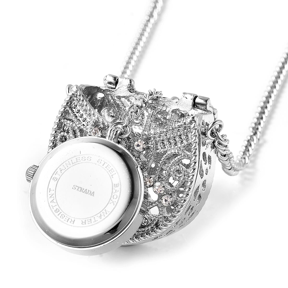 STRADA Japanese Movement Crystal Studded Hollow Bag Locket Watch 6029202 4