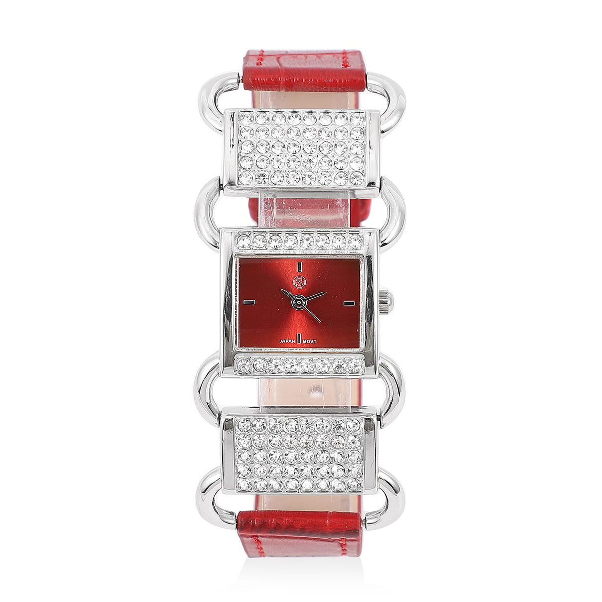 STRADA Japanese Movement Crystal Studded Water-Resistant Watch - Red 6907813 0
