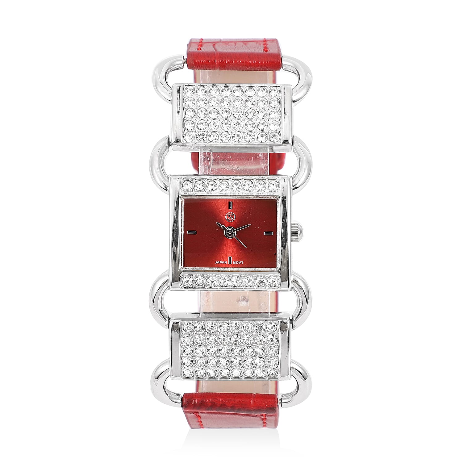 STRADA Japanese Movement Crystal Studded Water-Resistant Watch - Red 6907813 0