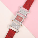 STRADA Japanese Movement Red Dial Crystal Studded Water Resistant Watch with Red Colour Strap