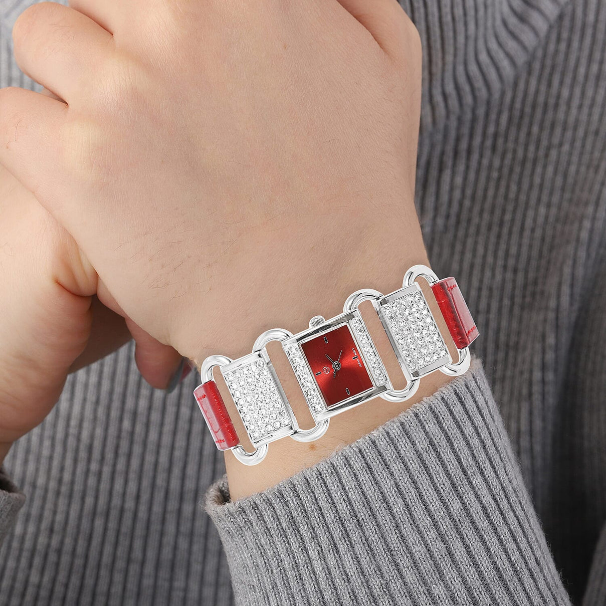 STRADA Japanese Movement Crystal Studded Water-Resistant Watch - Red 6907813 3