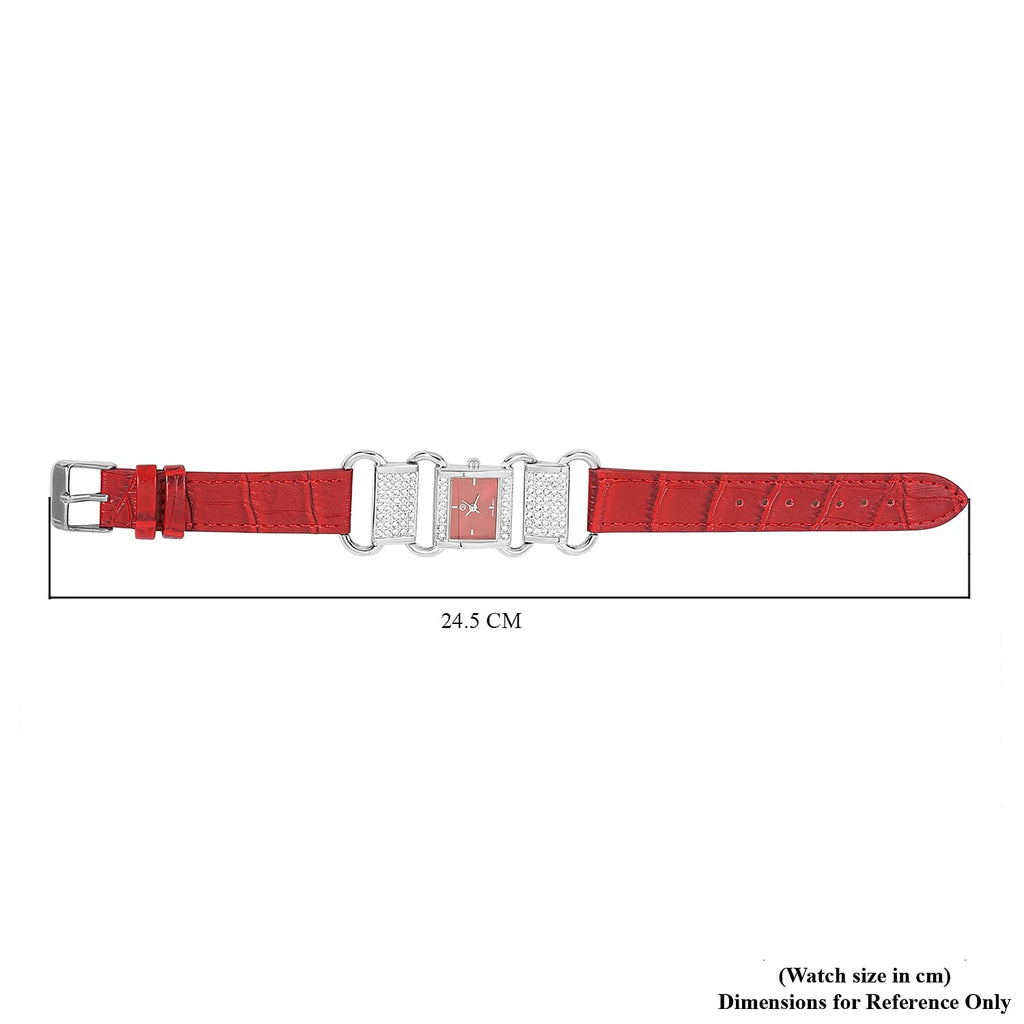 STRADA Japanese Movement Red Dial Crystal Studded Water Resistant Watch with Red Colour Strap