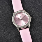 STRADA Japanese Movement Pink Dial Crystal Studded Water Resistant Watch with Pink Colour Strap