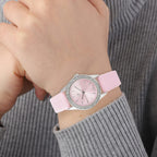 STRADA Japanese Movement Pink Dial Crystal Studded Water Resistant Watch with Pink Colour Strap