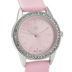STRADA Japanese Movement Pink Dial Crystal Studded Water Resistant Watch with Pink Colour Strap