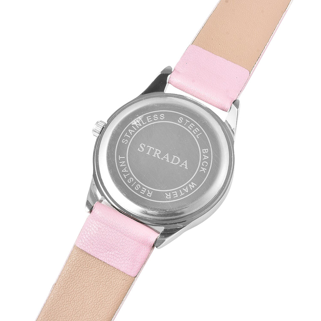 STRADA Japanese Movement Pink Dial Crystal Studded Water Resistant Watch with Pink Colour Strap