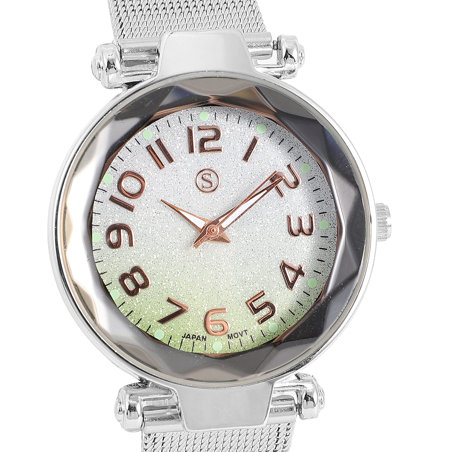 STRADA Japanese Movement Silver and Green Dial Watch in Silver Colour Mesh Belt 6850322 2