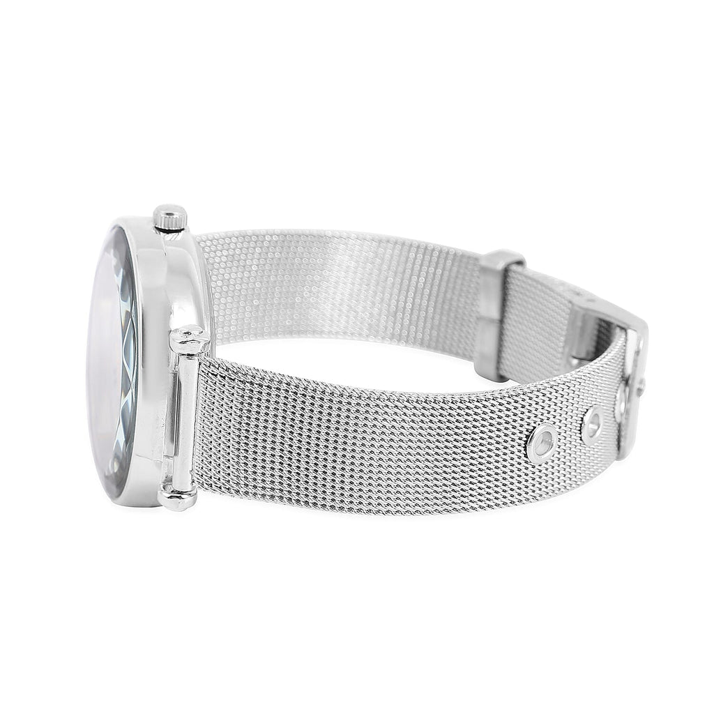 STRADA Japanese Movement Silver & Green Dial Water Resistant Watch in Silver Colour Mesh Belt