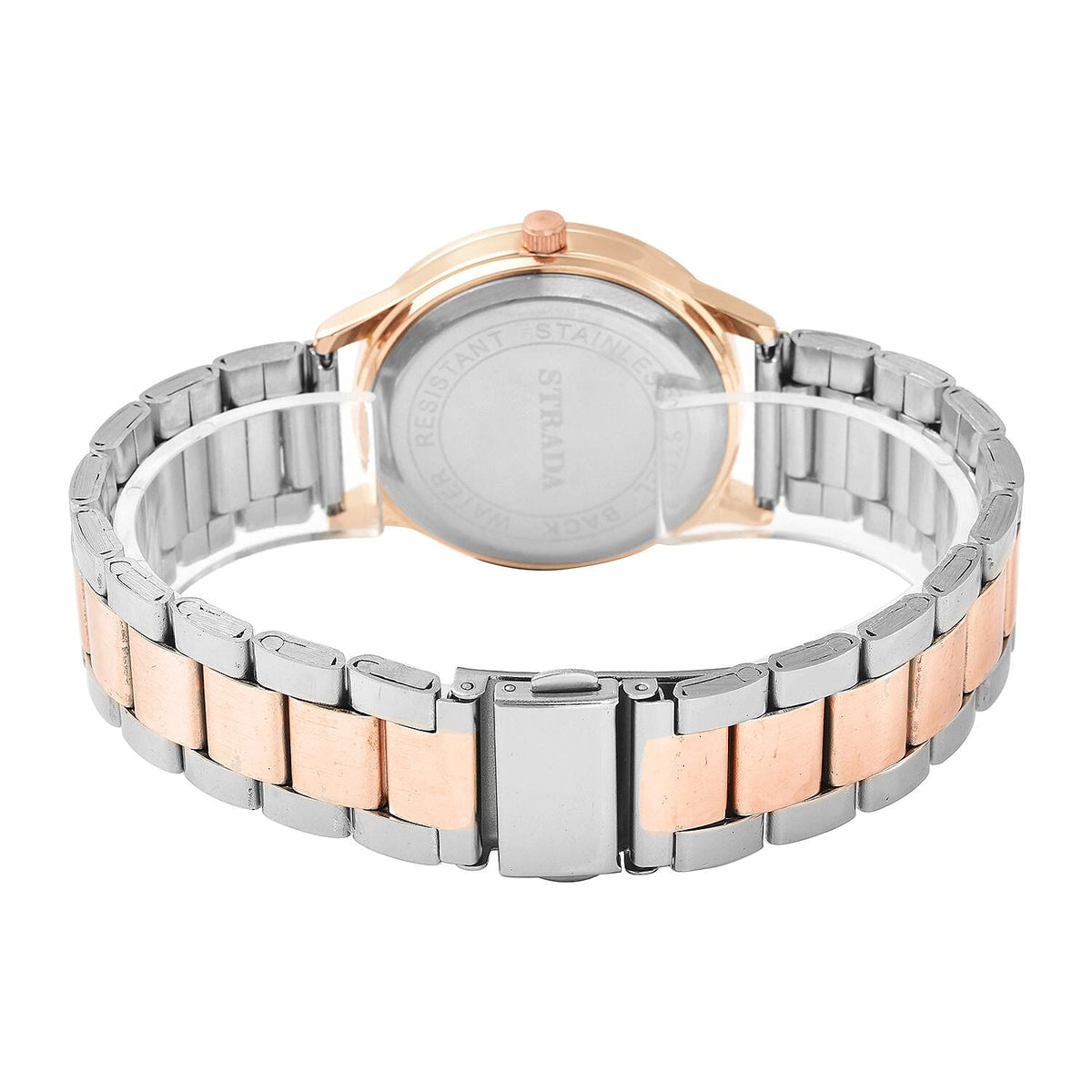 STRADA Japanese Movement Silver and Rose Gold Tone Watch with Crystal Studded Bezel 3689904 6