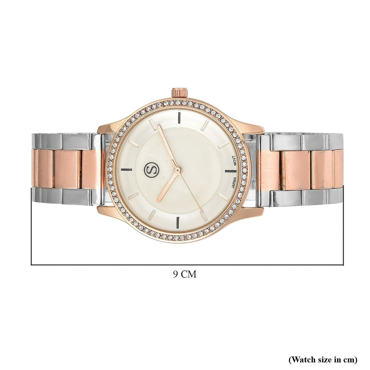 STRADA Japanese Movement Silver and Rose Gold Tone Watch with Crystal Studded Bezel 3689904 7