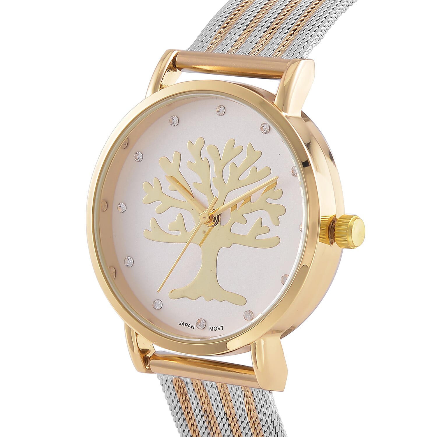 STRADA Japanese Movt.Tree of Life Dial Water Resistant Watch in Gold Tone with Stainless Steel Mesh Strap 7576114 3
