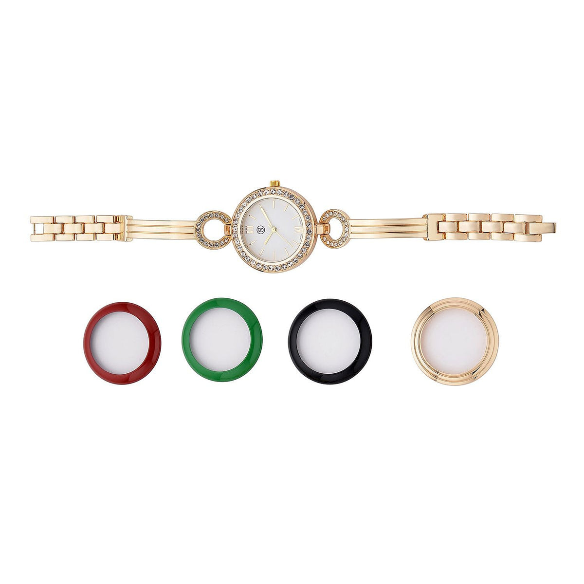STRADA Japanese Movement Water Resistant Watch in Yellow Gold Tone with 4 Interchangeable Bezel Rings 4117481 0