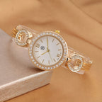 STRADA Japanese Movement Water Resistant Watch in Yellow Gold Tone with 4 Interchangeable Bezel Rings