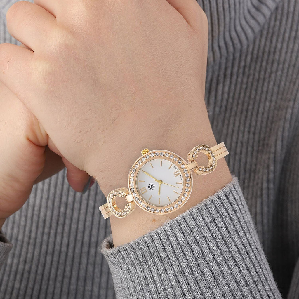 STRADA Japanese Movement Water Resistant Watch in Yellow Gold Tone with 4 Interchangeable Bezel Rings