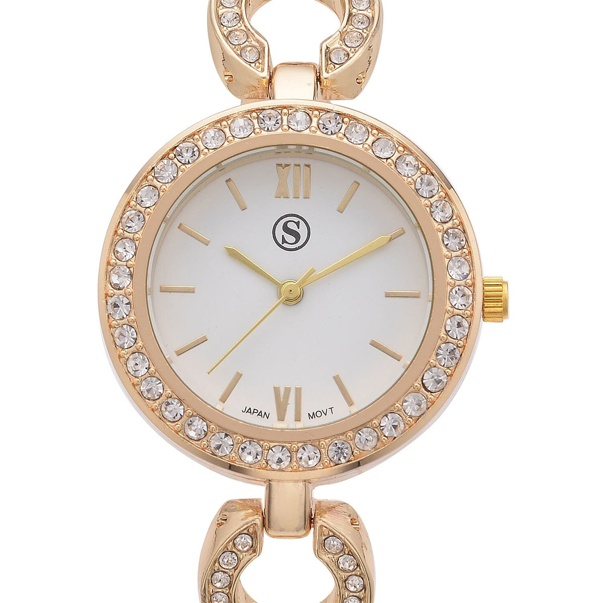 STRADA Japanese Movement Water Resistant Watch in Yellow Gold Tone with 4 Interchangeable Bezel Rings 4117481 3