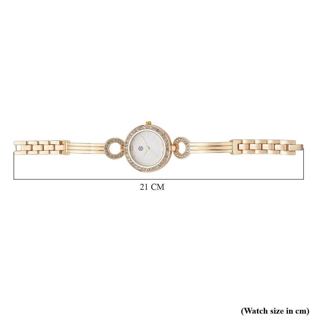 STRADA Japanese Movement Water Resistant Watch in Yellow Gold Tone with 4 Interchangeable Bezel Rings