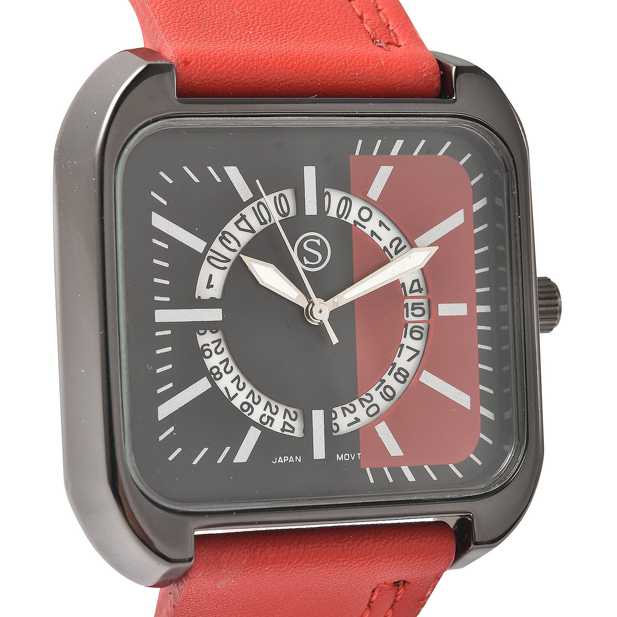 STRADA Japanese Movement Water Resistant Watch with 202 Steel Back and Red Faux Leather Strap - Black and Red 7132207 4