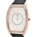 STRADA Japanese Movement White Crystal Studded Water Resistant Watch with Black Colour Strap