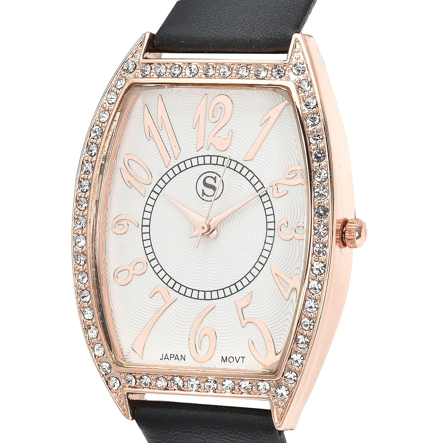STRADA Japanese Movement White Crystal Studded Water Resistant Watch with Black Colour Strap 8919257 4