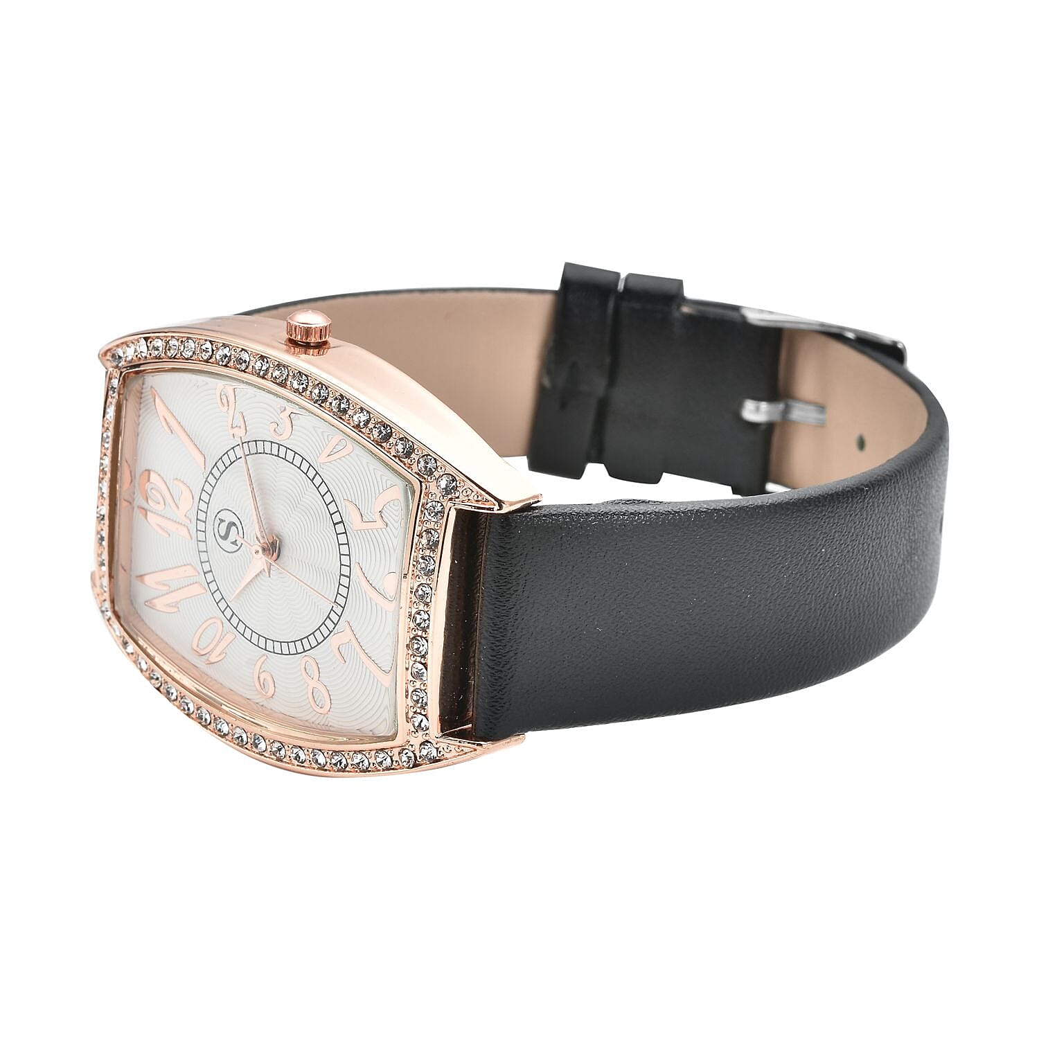 STRADA Japanese Movement White Crystal Studded Water Resistant Watch with Black Colour Strap 8919257 5