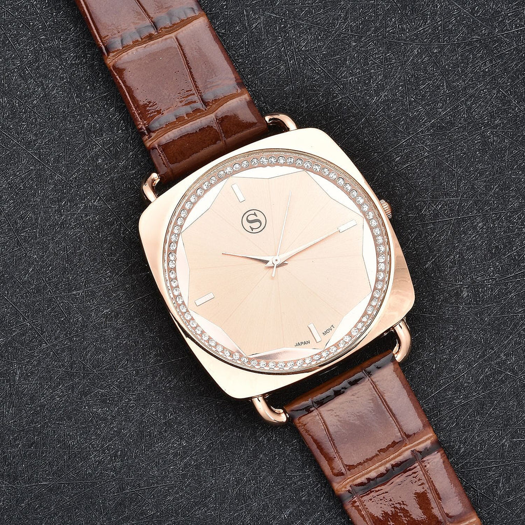 STRADA Japanese Movement Water Resistant Watch with Brown Colour Strap