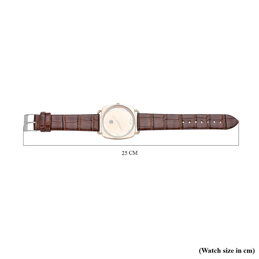 STRADA Japanese Movement Water Resistant Watch with Brown Colour Strap